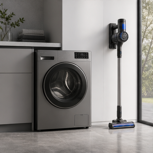 Minimal realistic washing machine and home cleaning appliances